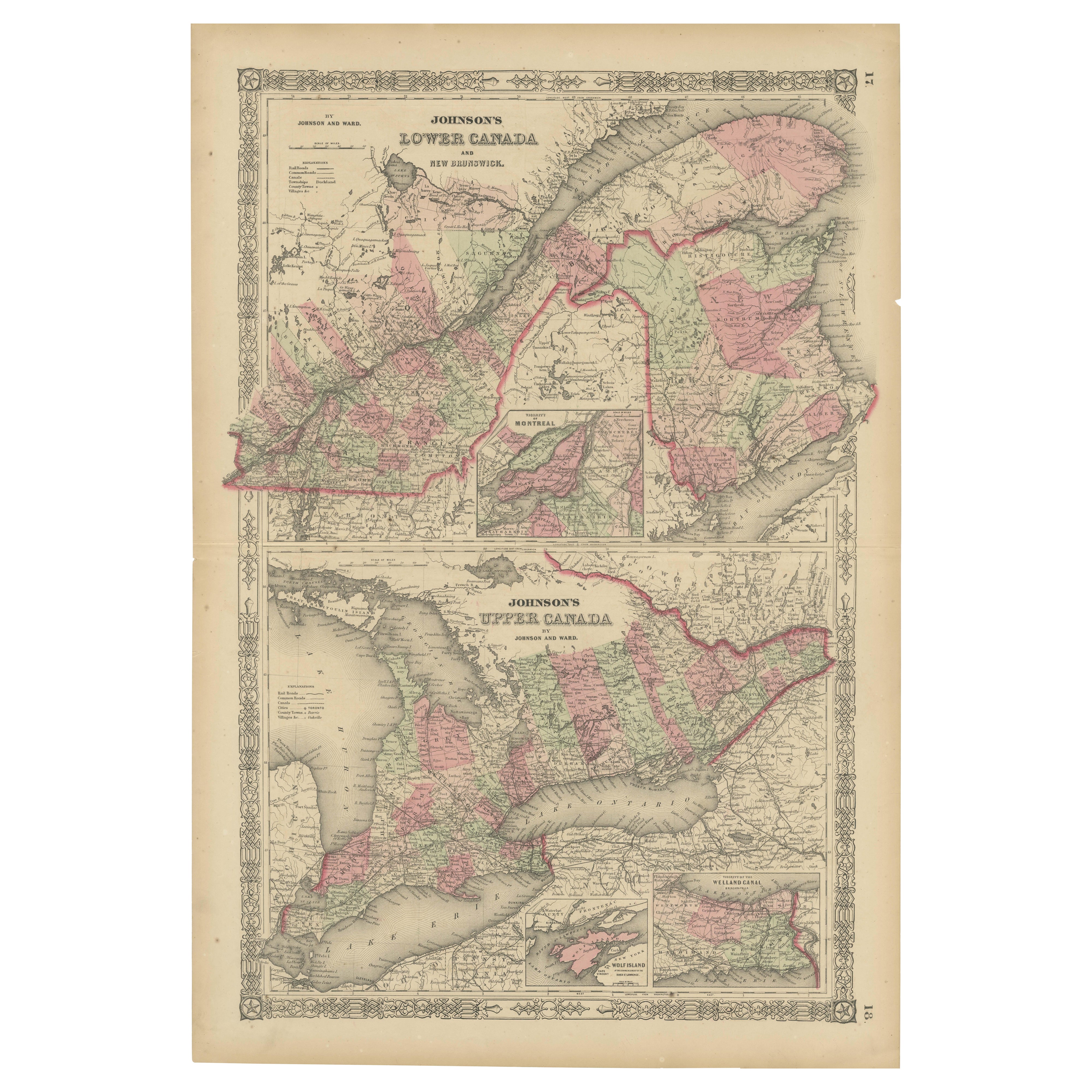 Historic 1864 Civil War Era Map of Canada with Great Lakes Detail