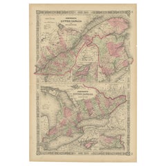 Historische Karte aus der Zeit des Bürgerkriegs 1864 aus Kanada mit Great Lakes-Details