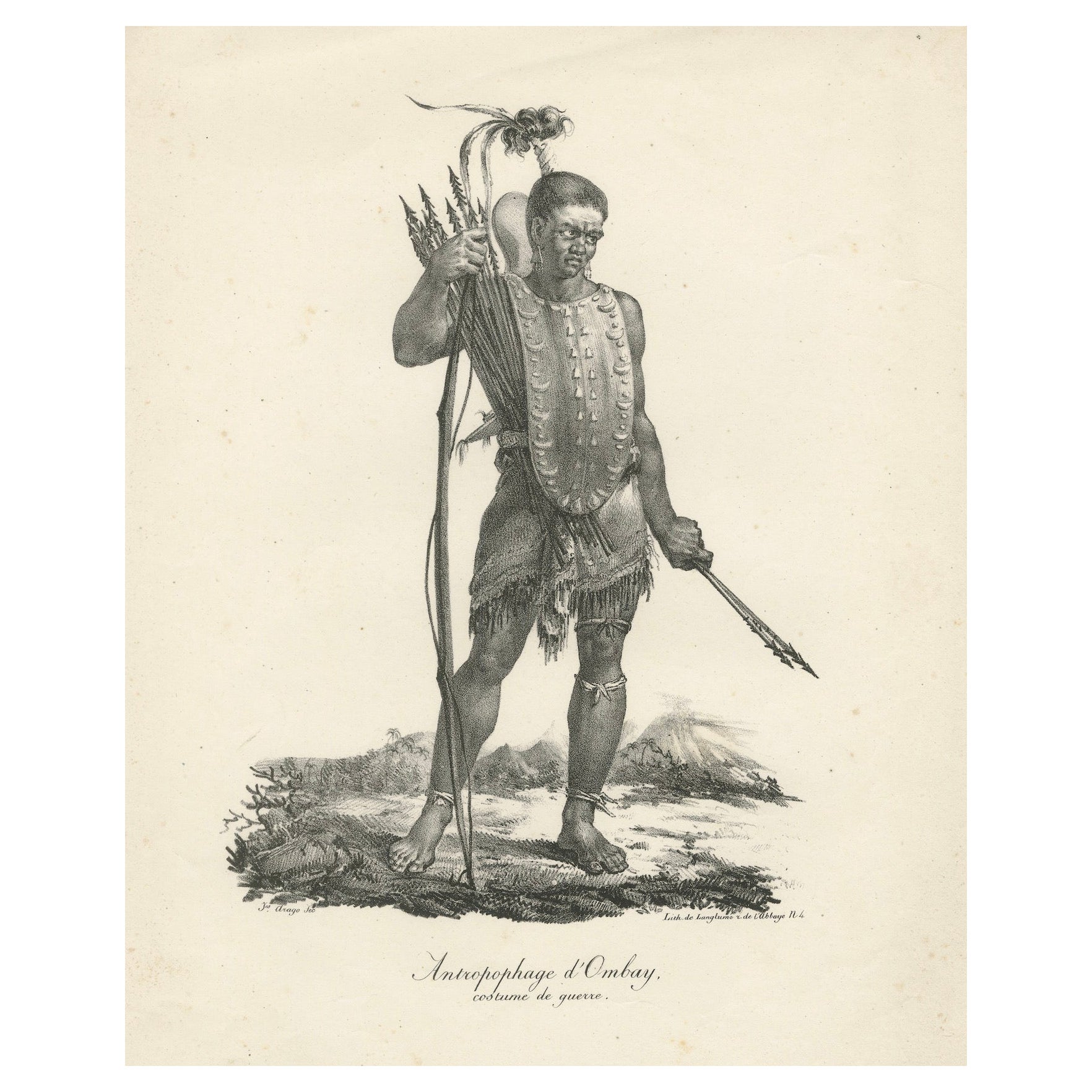 Warrior of Owhyhee (Hawaii) - Anthropophage im Kriegskostüm, Kupferstich von 1785
