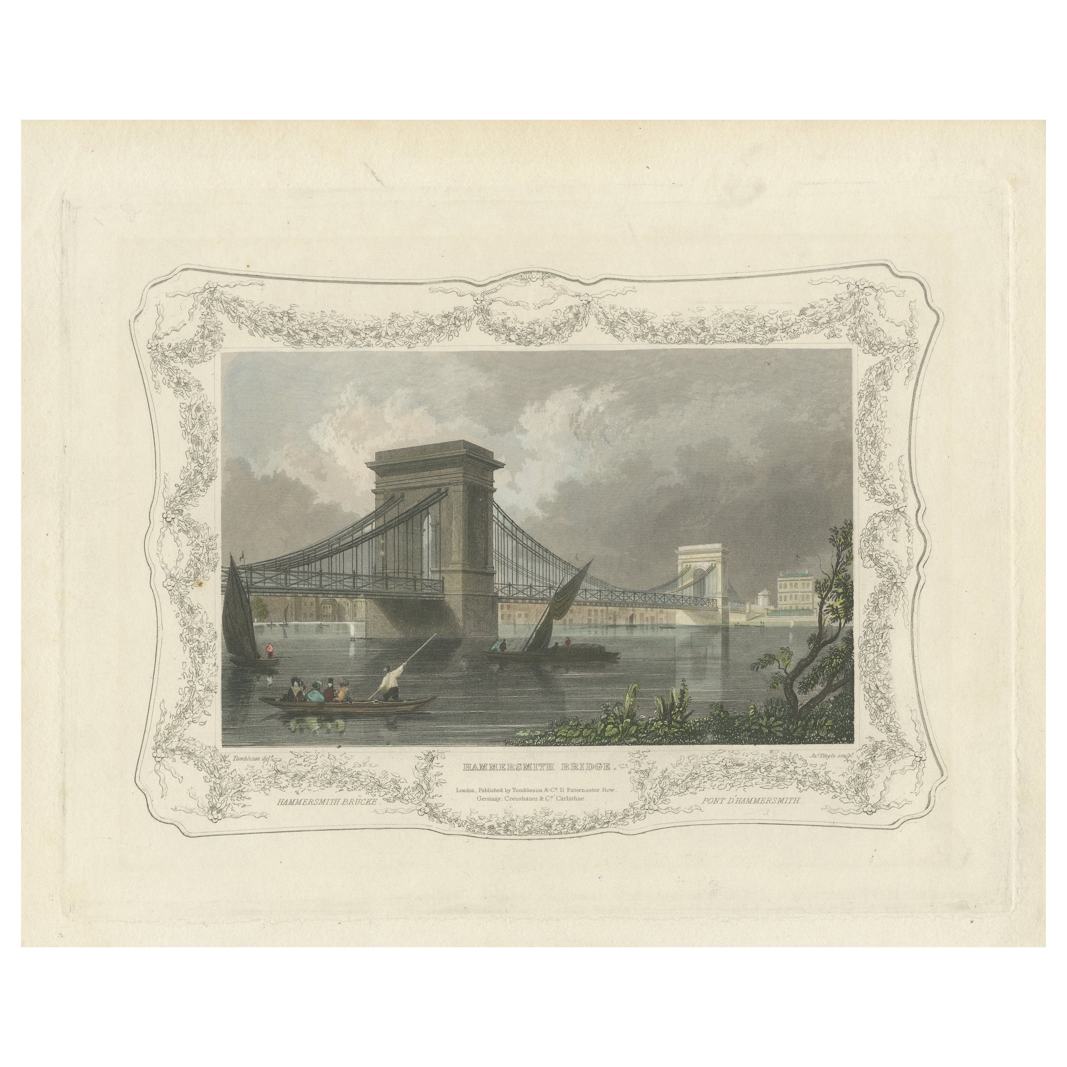 Aquatinta Vista der Hammersmith Bridge Over the Thames von 1828