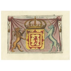 1706 Gravure héraldique de la licorne d'Écosse et des armoiries royales par Coronelli