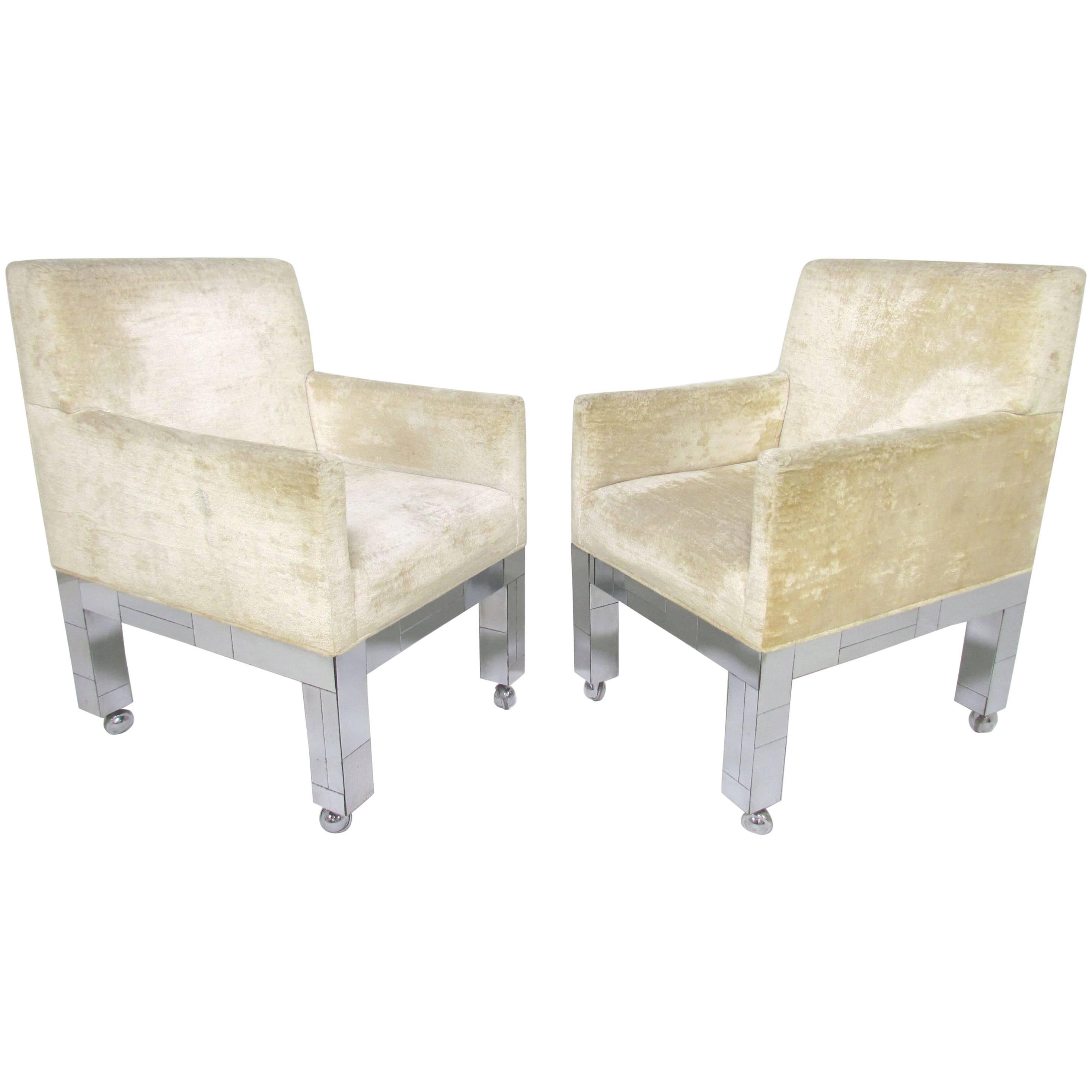 Pair of Chrome Cityscape Armchairs by Paul Evans for Directional