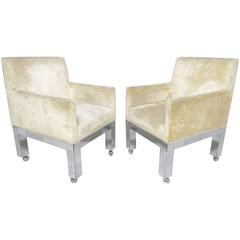 Vintage Pair of Chrome Cityscape Armchairs by Paul Evans for Directional