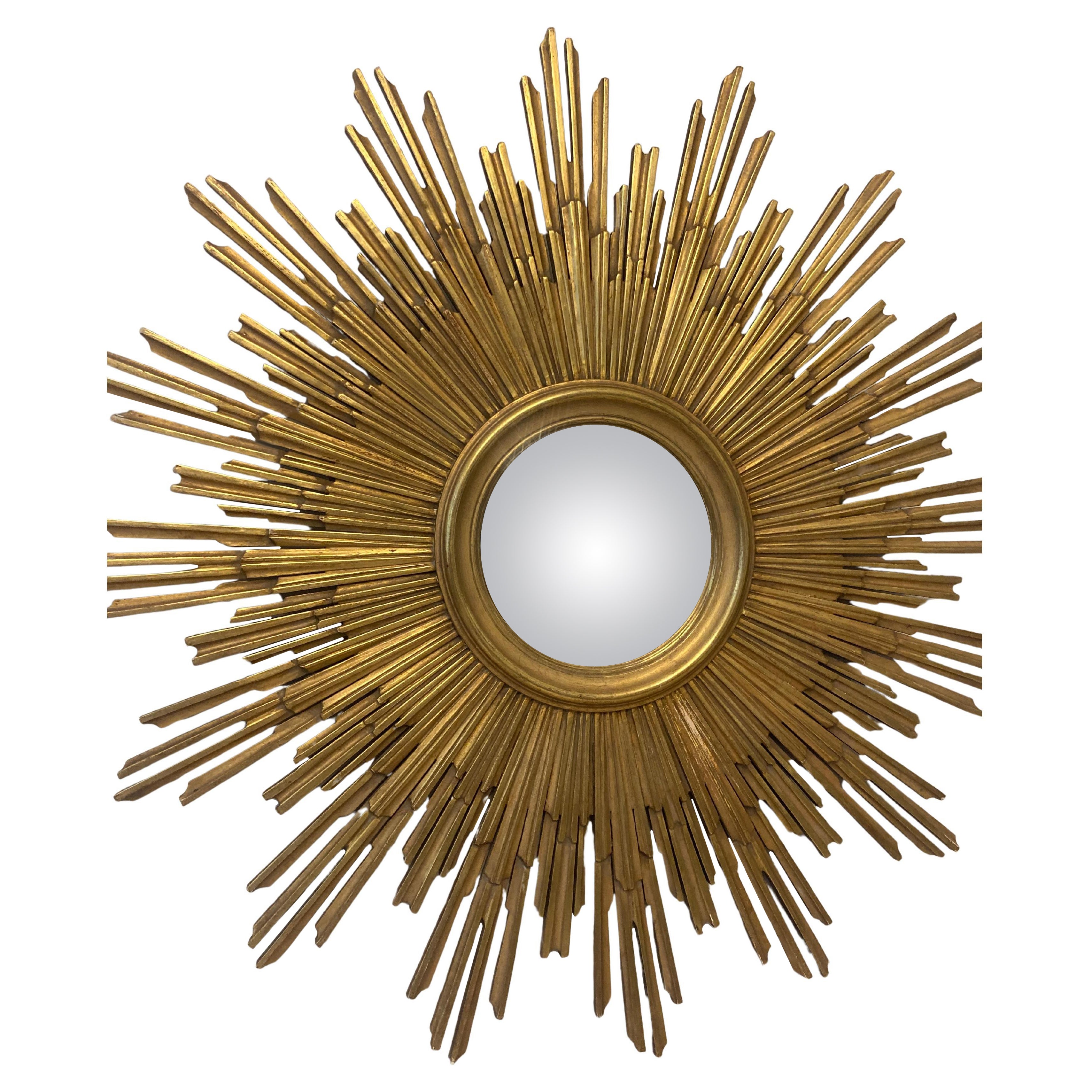 Espejo Italiano Convexo Dorado Madera Sunburst en venta