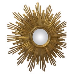 Italian Convex Gilt Wood Sunburst Mirror