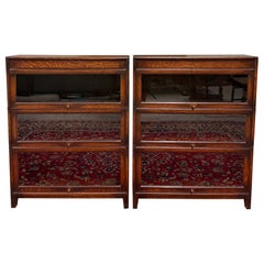 Vintage English Barristers Lawyers Bookcase PAIR Bookshelf 3 Stack Oak c. 1940s
