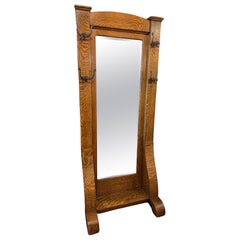 Antique Early 1900s Quarter Sawn Oak Hall Tree Mirror