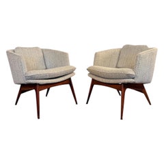 Rare Pair of Mid-Century Walnut Bucket Lounge Chairs by Wieland