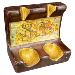 Italian Mid-Century Modern World Map Globe Pipe Holder Stand