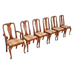 Henkel Harris Queen Anne Solid Cherry Wood Dining Chairs, Set of Six