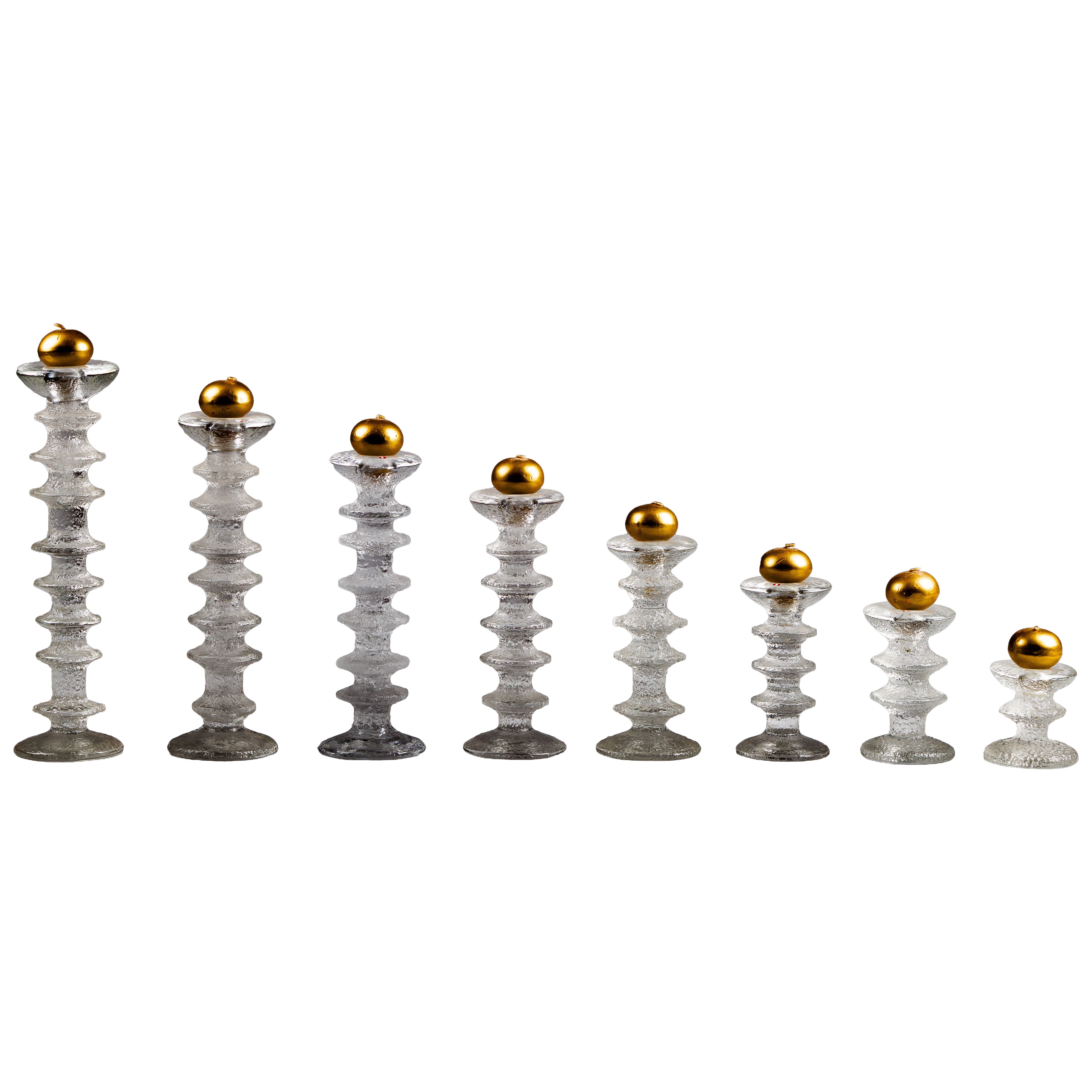 Timo Sarpaneva, juego de candelabros de cristal Festivo de los años 60, Iittala, Finlandia
