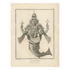 Historic 1806 Matsya Vishnu Fish Avatar Antique Print - Hindu Engraving