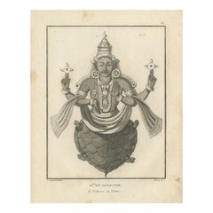 Unique 1806 Kurma Vishnu Tortoise Avatar Antique Print - Hindu Engraving