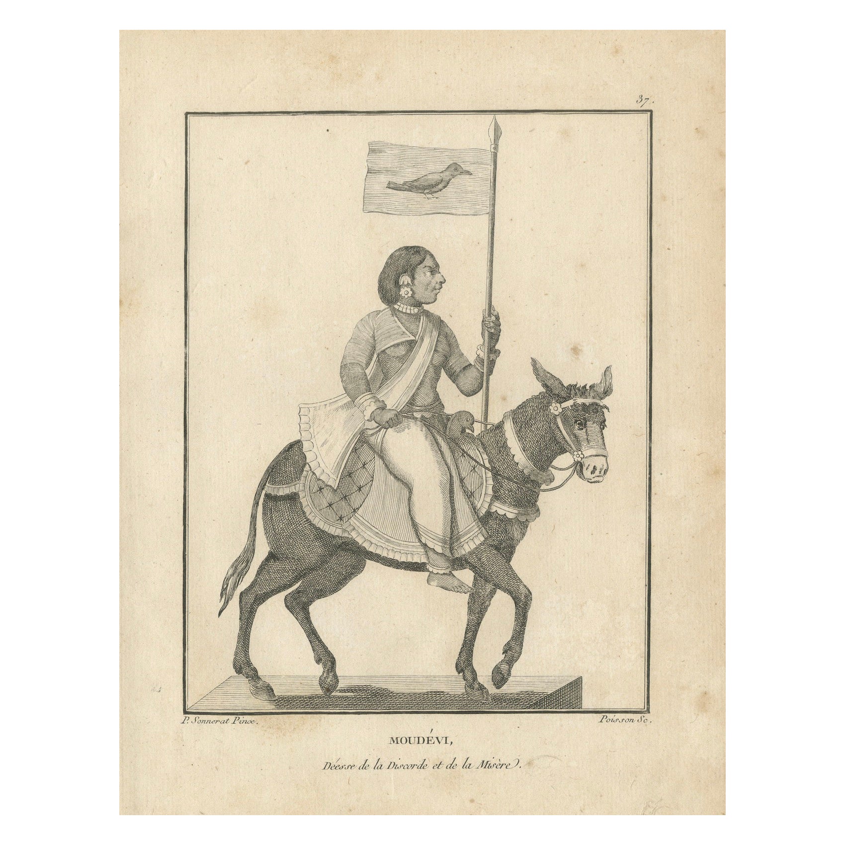 Unica stampa antica del 1806 sulla dea della discordia Mudevi - Incisione indù