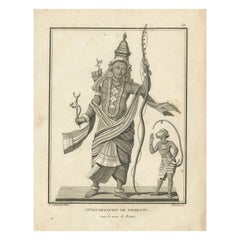 Striking 1806 Rama Vishnu Avatar with Hanuman Antique Print - Hindu Engraving