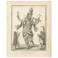 Unique 1806 Buddha Vishnu Avatar Antique Print - Hindu Engraving Collectible