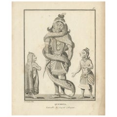 Antique 1806 French Print of Quichena: Serpent-Wrapped Deity - Hindu Engraving