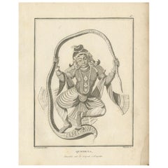 Rare 1808 Engraving of Krishna's Triumph Over Serpent Kaliya