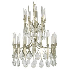 Rare Italian Import Gaetano Sciolari Silver and Crystal Nine-Light Chandelier