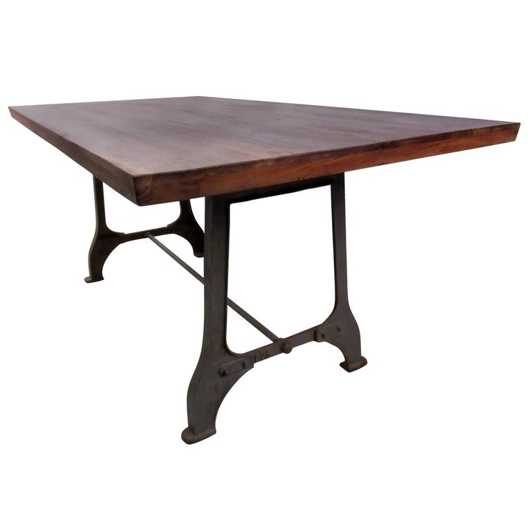 Industrial Modern Iron Base Dining Table For Sale at 1stdibs