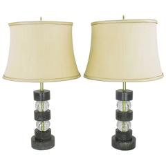 Black Cerused Oak and Crystal Ball Segmented Table Lamps