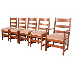 L. & J. G. Stickley Antique Mission Oak Arts & Crafts Ladder Back Dining Chairs