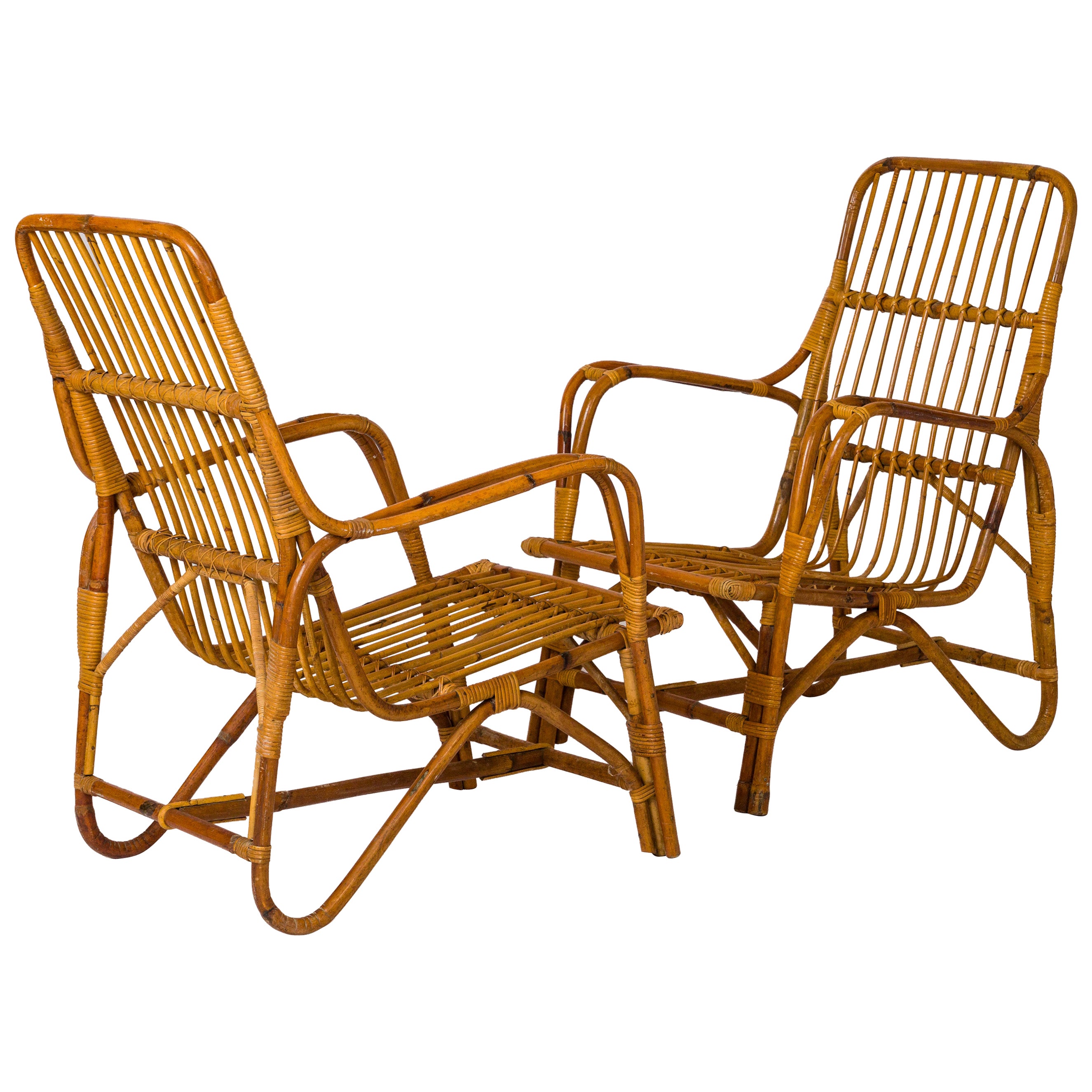 Pair of Rattan Armchairs in the Style of Audoux Minnet - France 1960's