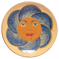 Vintage 1960 Hand-Painted Blue, Orange Ceramic Plate by Artist Diaz Costa