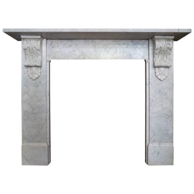 Antique English Mid-19th Century Carrara Marble Fireplace Mantel For Sale