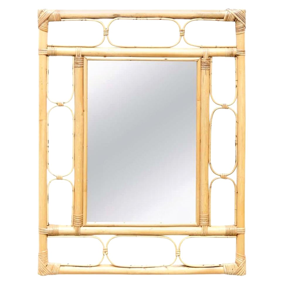 Miroir moderne du milieu du siècle en bambou et rotin, fabriqué à la main sur la Côte d'Azur, vers 1960