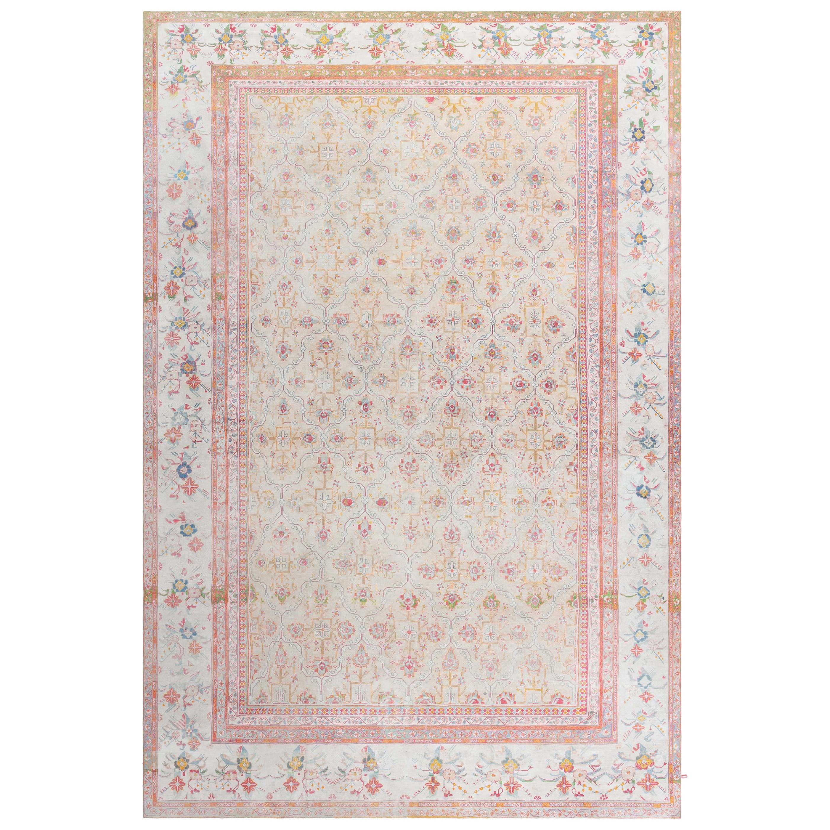 Doris Leslie Blauer indischer Agra-Baumwollteppich mit Blumenmuster aus dem frühen 20. Jahrhundert