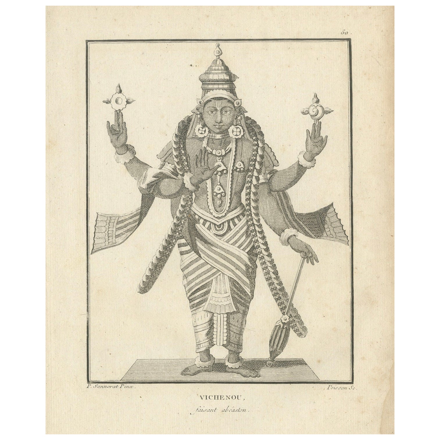 1806 Engraving: Vishnu's Divine Majesty in Hindu Iconography