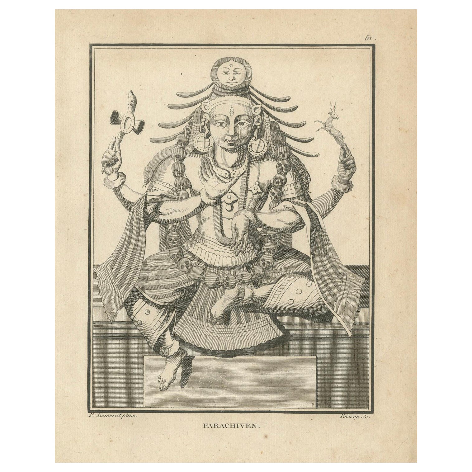 1806 Engraving: Parachiven's Fierce Divinity in Hindu Mythology