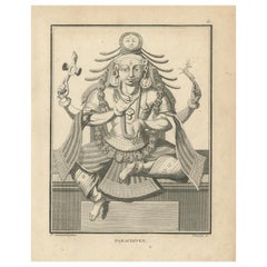 1806 Engraving: Parachiven's Fierce Divinity in Hindu Mythology
