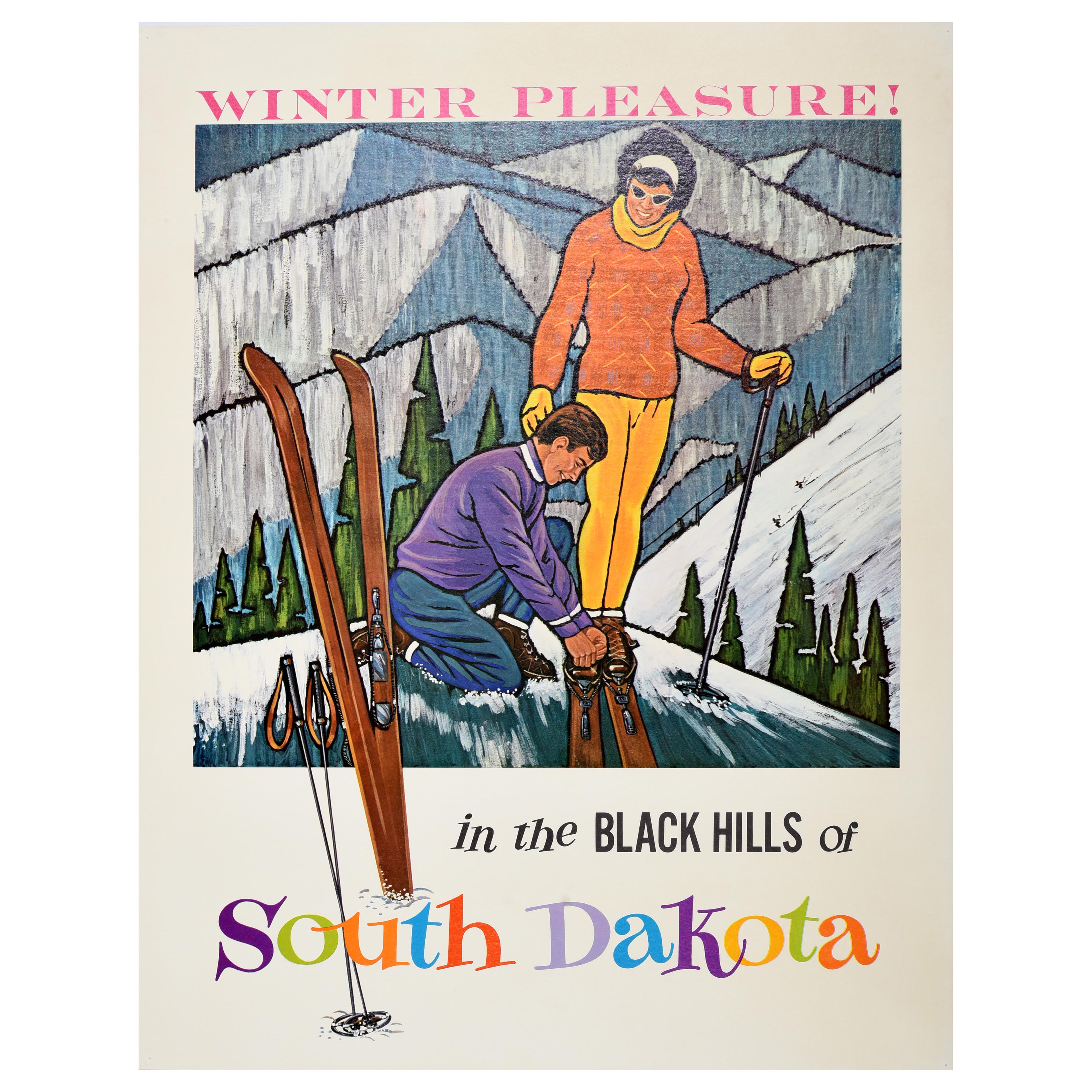 Original Vintage Winter Sport Poster South Dakota Winter Pleasure Black Hills