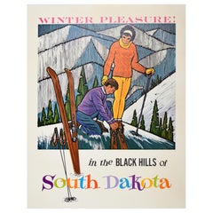 Poster originale d'epoca sugli sport invernali South Dakota Winter Pleasure Black Hills