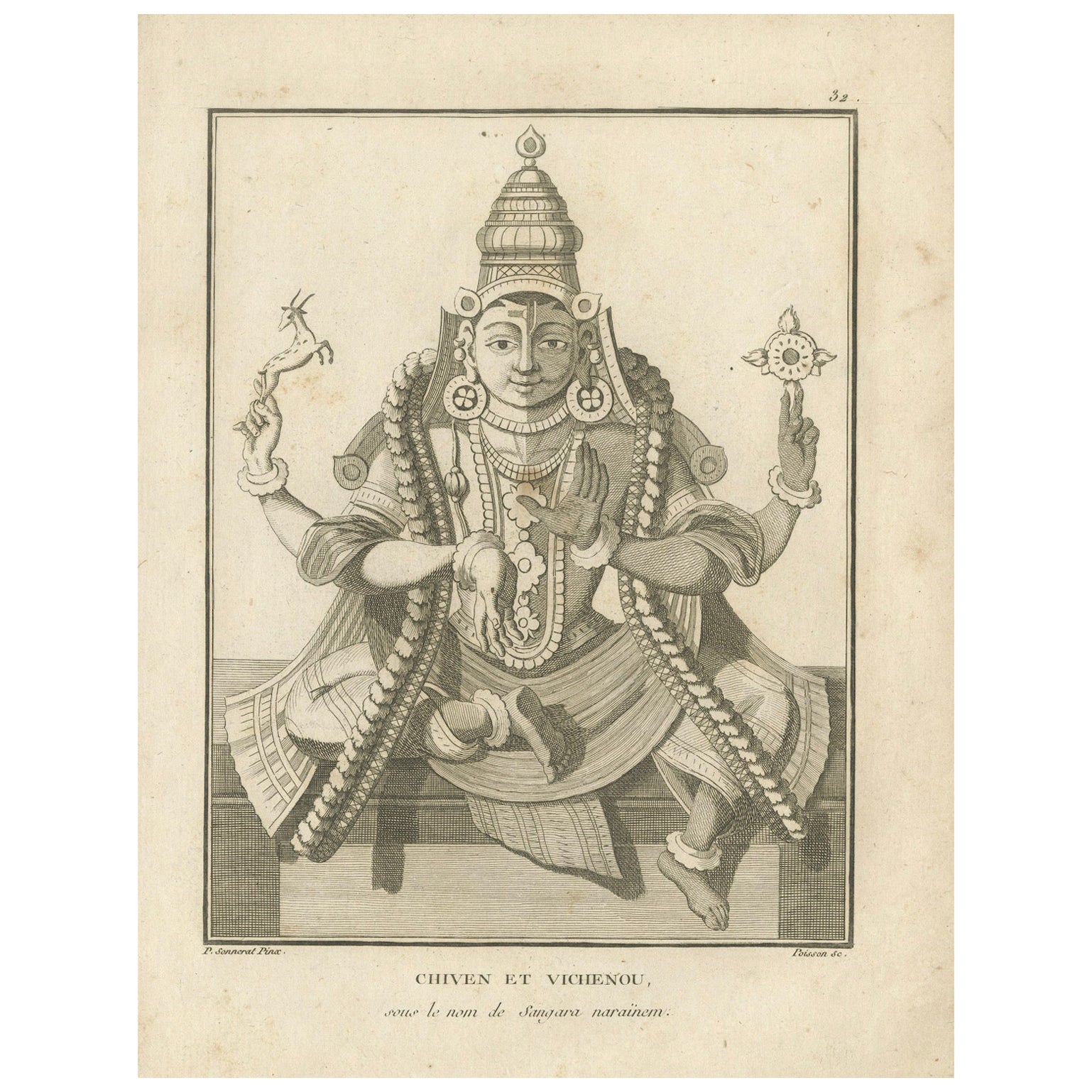 1806 Engraving: Ganesha as Pollear, Wisdom Deity in Hindu Mythology