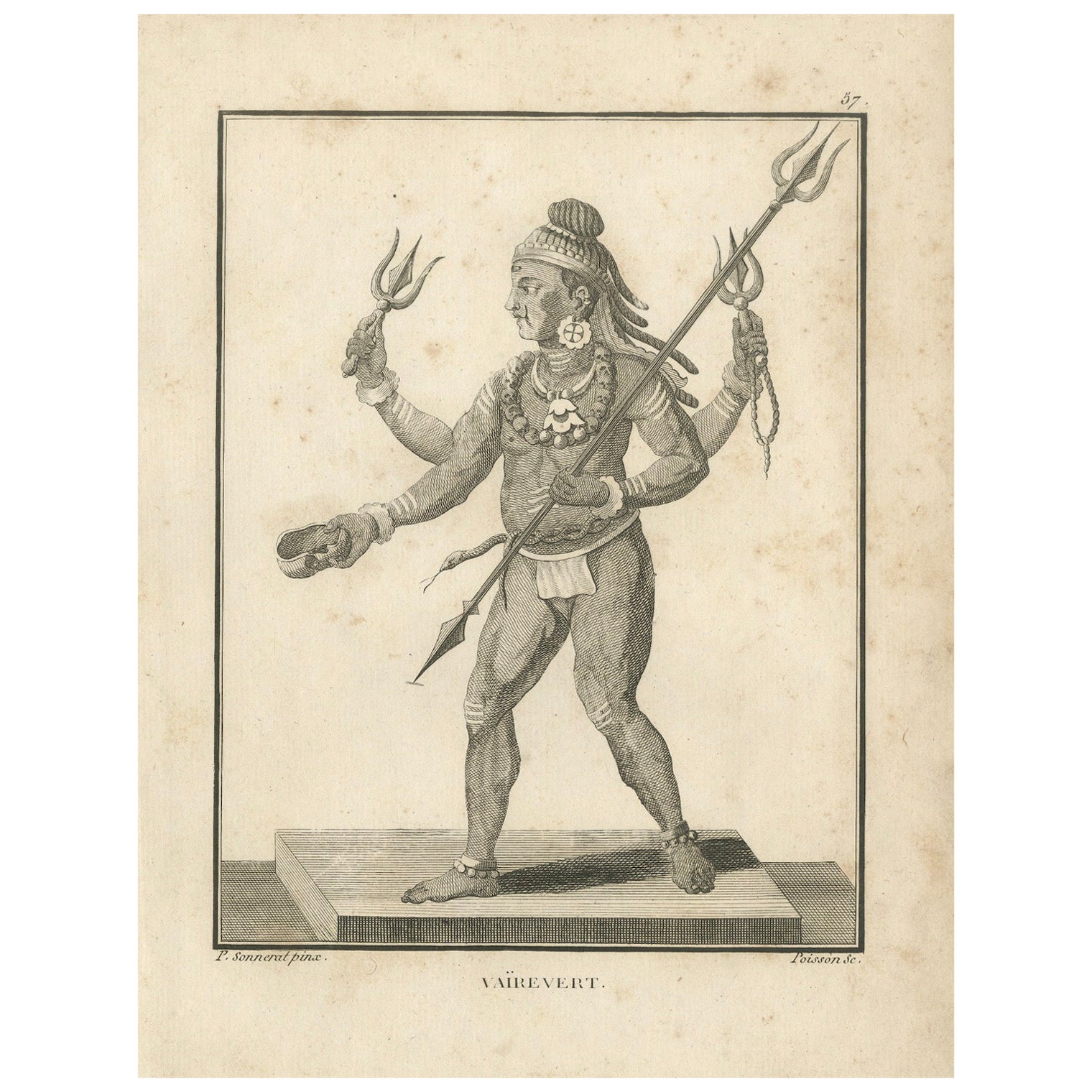 Gravure de 1806 : Vaivert, forme ardente de Shiva dans la mythologie hindoue