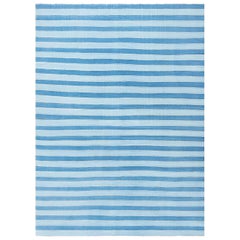 Tapis Dhurrie indien vintage rayé bleu Doris Leslie Blau
