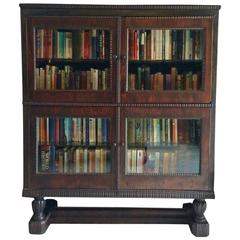 Antique Two-Door Carved Victorian Bookcase Walnut Glazed Cabinet, 19th Century