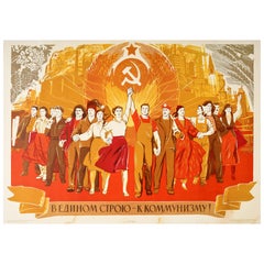 Cartel Vintage Original de Propaganda Soviética Como Uno Hacia el Comunismo URSS