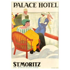 Poster di viaggio originale A. Winter Palace Hotel St. Moritz Svizzera