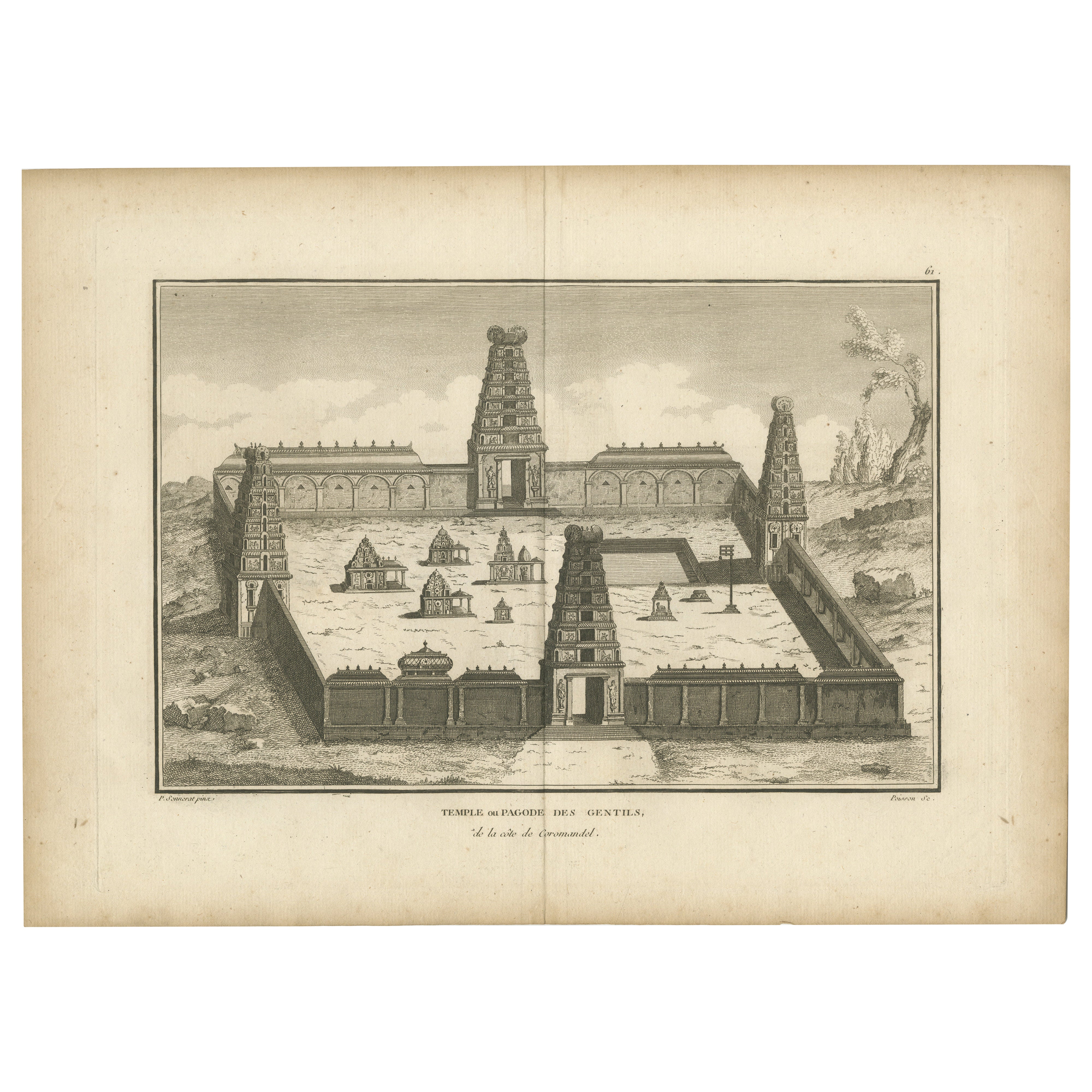 1806 Engraving of Arunachalesvara Temple, Hindu Pagoda on Coromandel Coast
