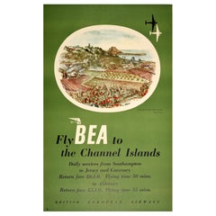 Poster di viaggio originale d'epoca BEA per le Isole della Manica Castello di Mont Orgueil Jersey