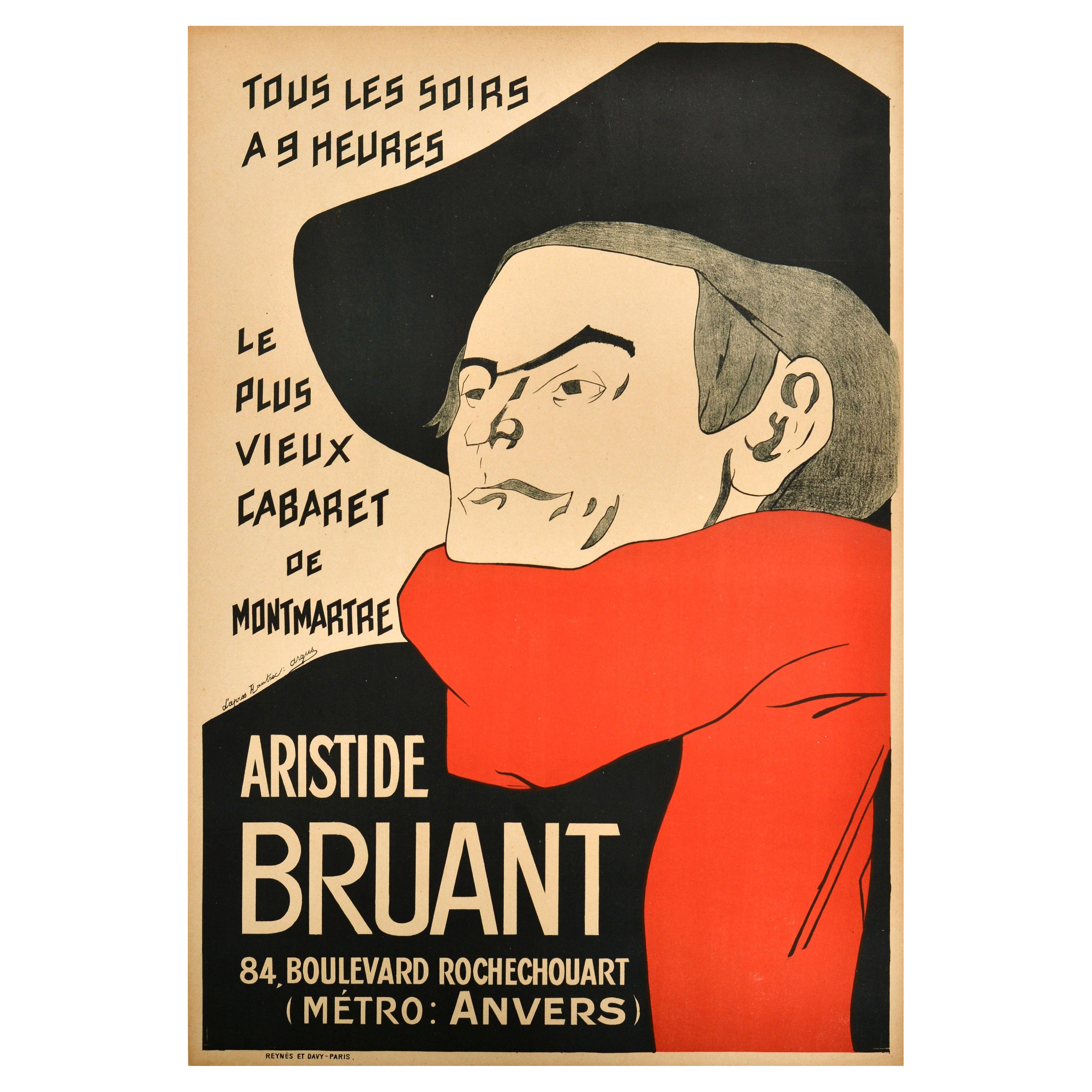 Original Antique Poster Aristide Bruant Le Chat Noir Cabaret Montmartre Paris