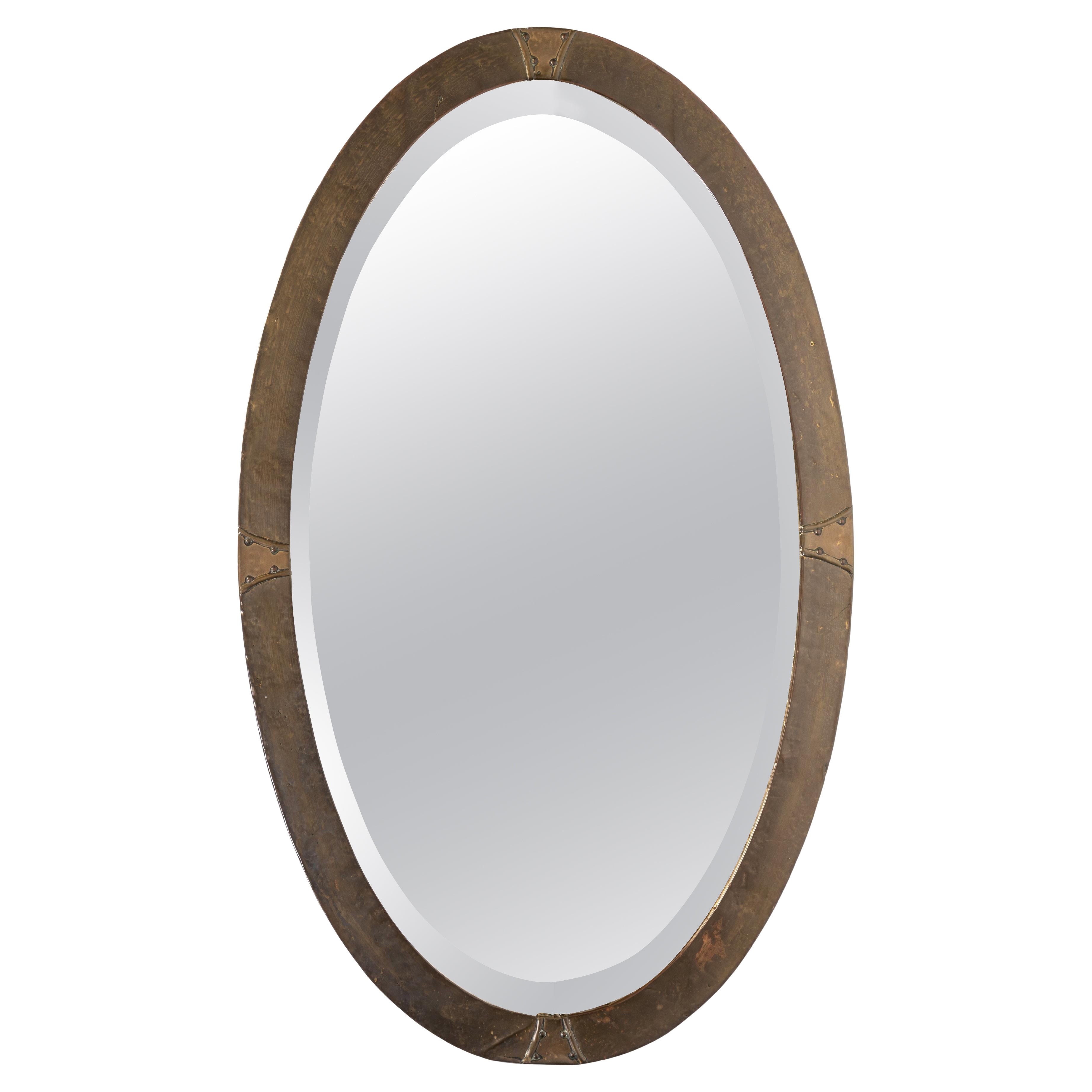 Antique English Arts And Crafts Copper Oval Mirror C.1900