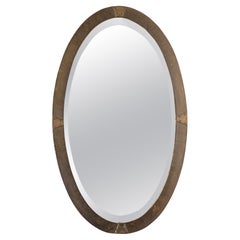 Antique English Arts And Crafts Copper Oval Mirror C.1900
