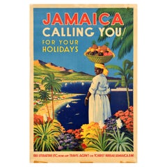 Original-Vintage-Reiseplakat Jamaika, der Sie zu Ihren Urlauben anruft, Karibik