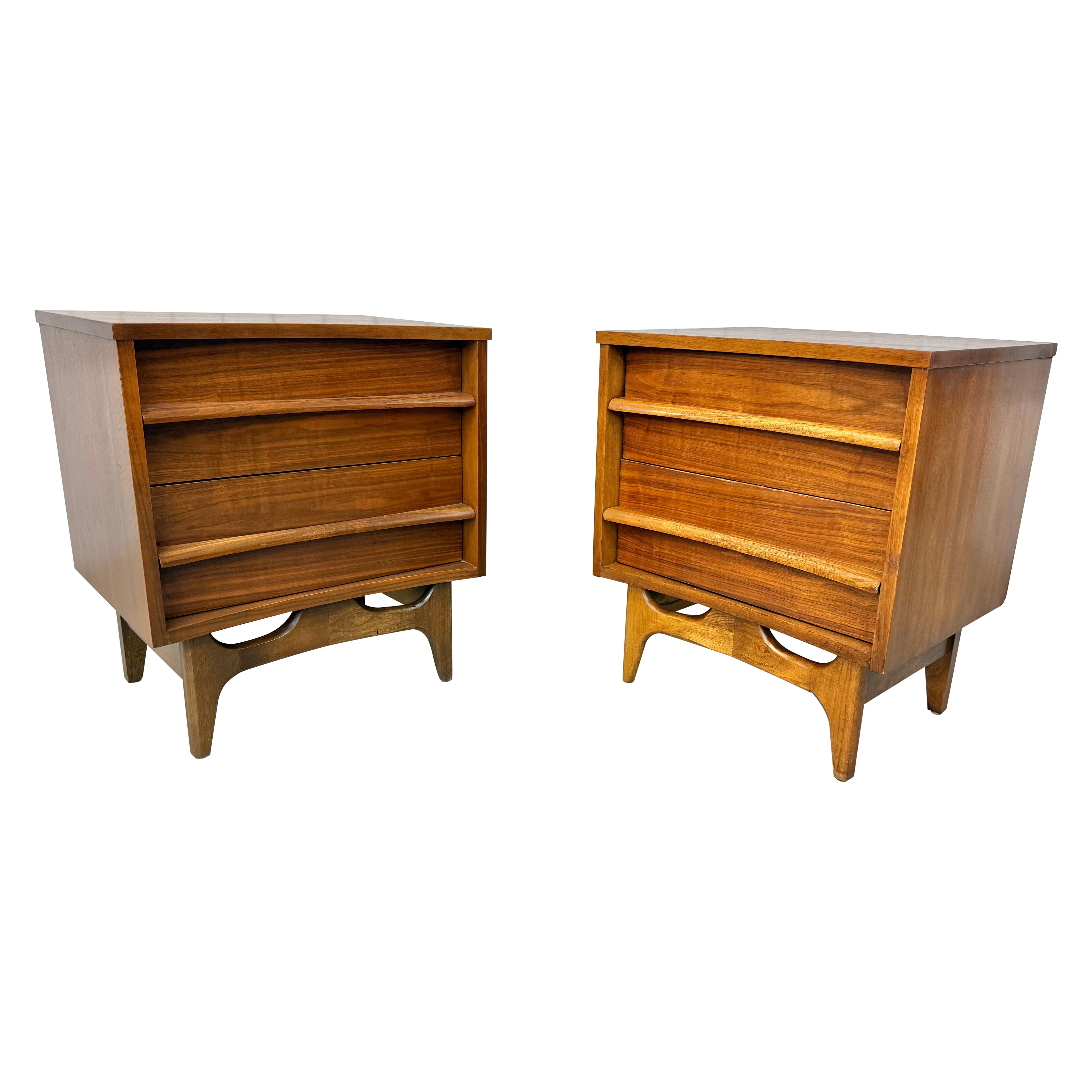 Mid-Century Modern Young Manufacturing Curved Walnut Nightstands - Set of 2