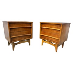 Mid-Century Modern Young Manufacturing Curved Walnut Nightstands - Set of 2